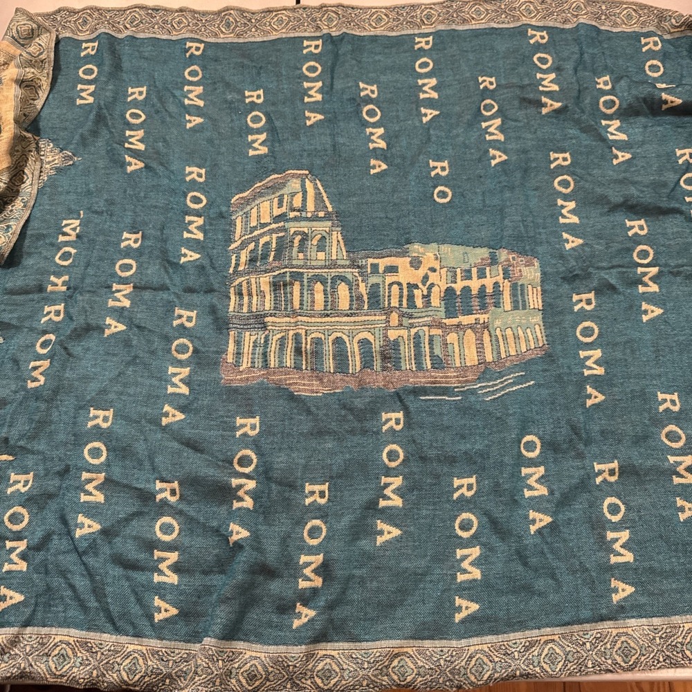 Roma Landmarks Scarf Shawl Wrap w/ Fringe 68" L x 28" W 70% Viscose Teal, Soft